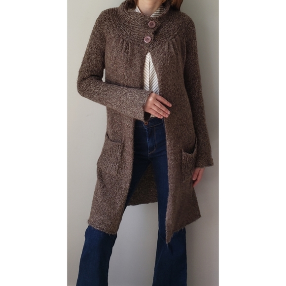 BCBG Max Azria Warm Brown Longline Knit Sweater M 90s Y2K Cozy - Picture 1 of 9
